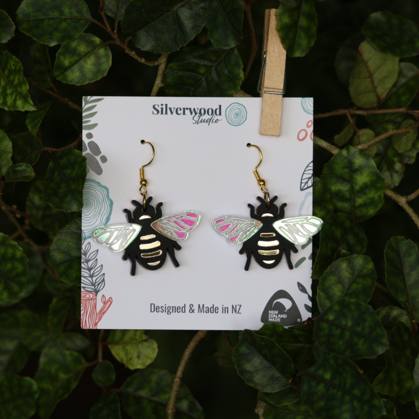 Silverwood Earrings, Bee Drop