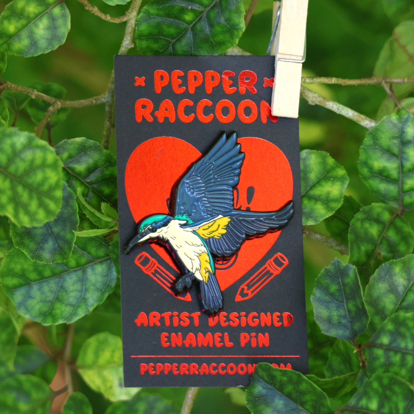 Pepper Raccoon - Pin, Kotare (Kingfisher)