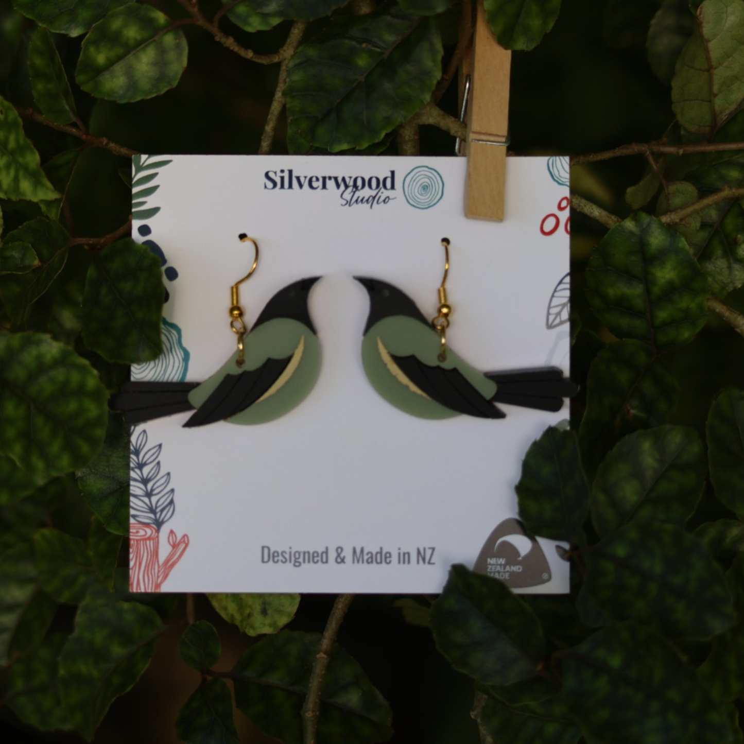 Silverwood Earrings, Korimako (Bellbird) Drop