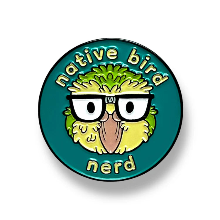 Native Bird Nerd Enamel Pin Close up