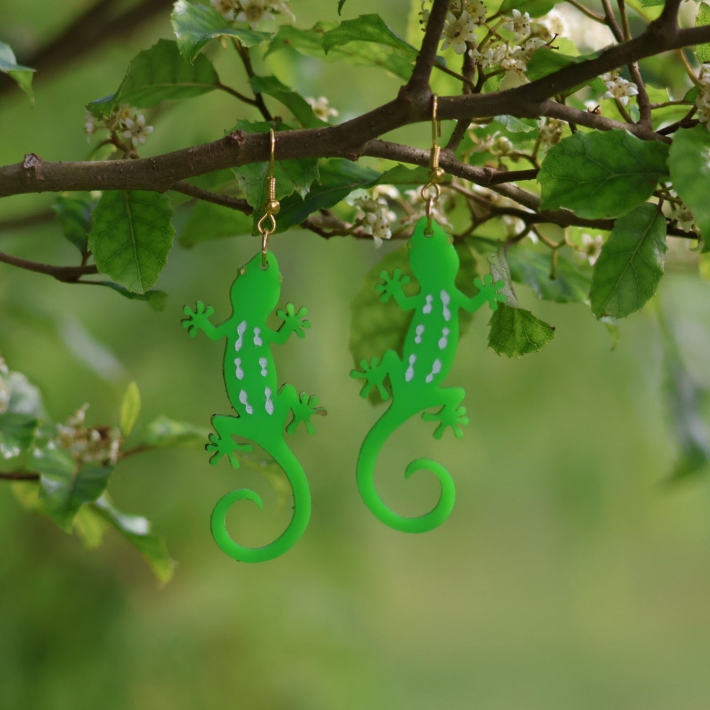 Silverwood Earrings, Gecko Drop