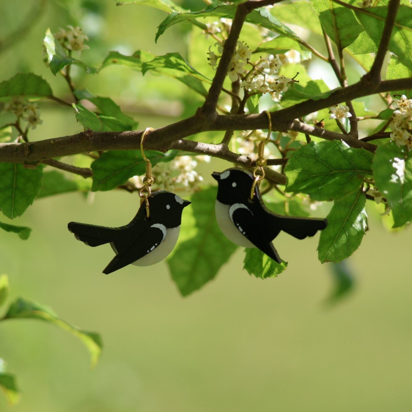 Silverwood Earrings, Miromiro (Tomtit) Drop